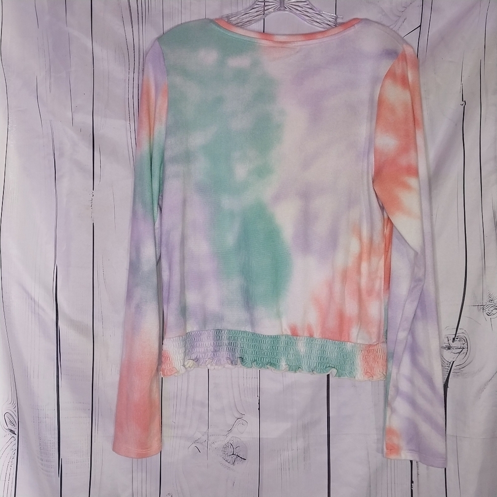 SO Long-Sleeve Super Cozy Crewneck Tie-Dye Top With Elastic Hem - Picture 5 of 8